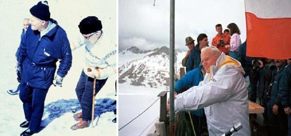 Il Presidente Sandro Pertini e Papa Giovanni Paolo II sulle nevi dell'Adamello